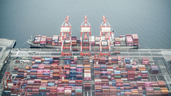 Container ship in port