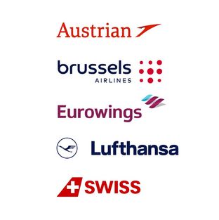 Logos von Austrian Airlines, Brussels Airlines, Eurowings, Lufthansa und SWISS