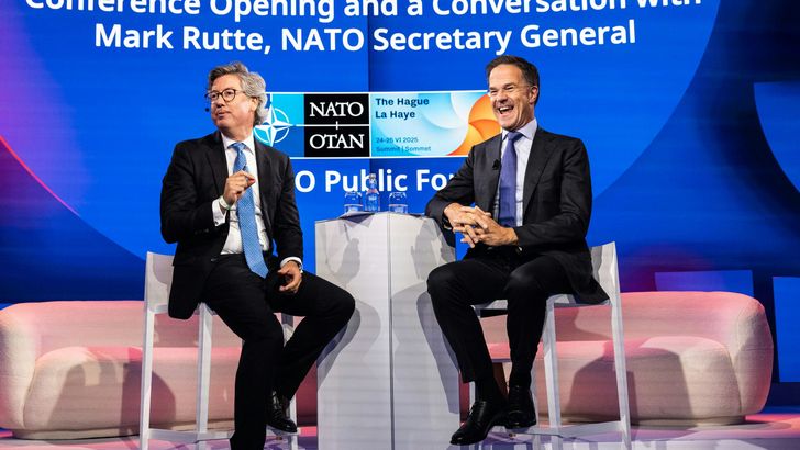 Mark Rutte, NATO Secretary General, at the opening session of the Public Forum, moderated by Benedikt Franke, Vice-Chair and CEO of the Munich Security Conference