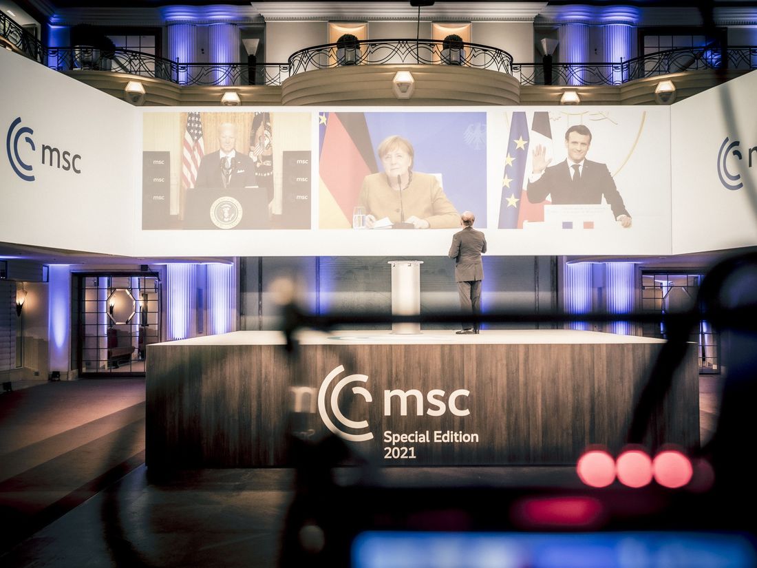 Joe Biden, Angela Merkel und Emmanuel Macron bei der MSC Special Edition 2021