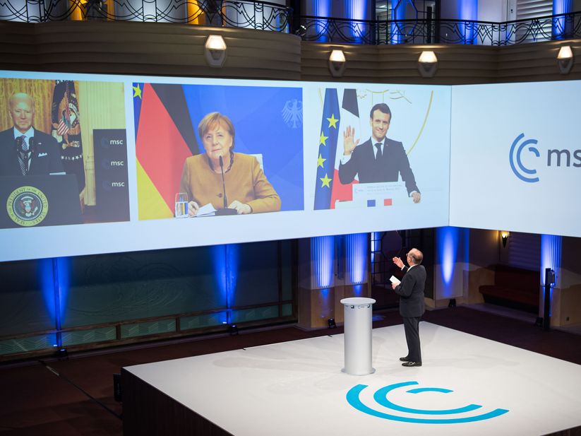 Joe Biden, Angela Merkel and Emmanuel Macron